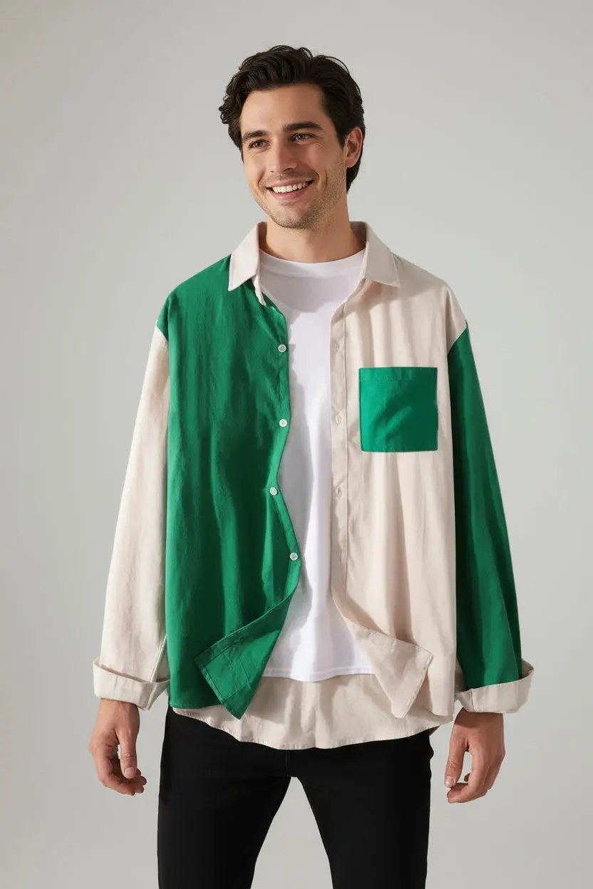 Men's Colorblock Slim Long Sleeve Shirt Youth Fashion Dan Flashes